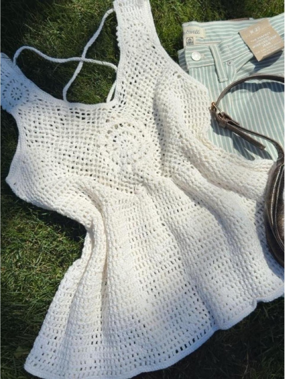 Topshop Cream Crochet Lace-Up Knit Tank